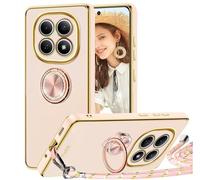 TVVTPU Case for Xiaomi Redmi Note 15 5G/4G with Rope and 360° Stand Ring, Electroplated Soft TPU Bumper Anti-Shock Mobile Case with Adjustable and Removable Collar, Pink