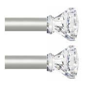 TVWOO 2 Pack Silver Curtain Rods 48 to 84 Inch,3/4 Inch Adjustable Curtain Rod,Modern Single Window Curtains Rods,Heavy Duty Curtain Rods,Acrylic Finials Decorative Drapery Rods 36-88”,Antique Silver