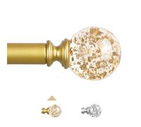 TVWOO Gold Decorative Crystal Curtain Rods:66-120 Inch Heavy Duty Adjustable Window Curtains Rods for Bedroom Living Room,Brass Golden Modern Girly Acrylic Drapery Rod with Sheer Bling Foil Finials