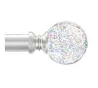TVWOO Silver Curtain Rods for Windows 36 to 88 Inch:Adjustable Heavy Duty Rainbow Single Curtain Rod for Girls Room/Bedroom/Living Room,Modern Decoration Window Drapery Rod with Crystal Ball Finials