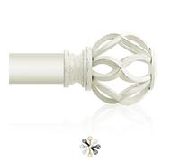 TVWOO White Decorative Farmhouse Curtain Rod:36-88"Adjustable Heavy Duty Single Window Curtain Rod for Bedroom Living Room,Antique White Boho Rustic Drapery Rods with Vintage Twist Finial Easy Install