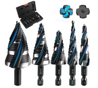 TVWVT Step Drill Bit Set, 5PCS Four Spiral Flute Step Bits for Metal, 50 Sizes Titanium-Coated HSS Drill Bits with 1/4" Hex Shank for Stainless Steel Aluminum Wood Plastic