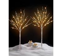 TW SHINE - 2 Pack Lighted Birch Trees, 4ft Total, 96 LED Pre-Lit Artificial Christmas Trees for Thanksgiving, Christmas Decorations Indoor and