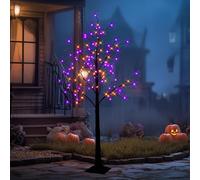 TW SHINE 6FT Halloween Lighted Black Birch Tree, 144 LED Purple and Orange Lights Artificial Spooky Tree with Timer, Waterproof Halloween Decoration for Indoor Outdoor Home Party Decor