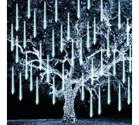 TW SHINE Christmas Meteor Shower Lights Outdoor, 3 Pack 288 LED 12" 8 Tubes Waterproof Christmas Lights Outdoor Plug in, Snow Falling Rain Icicle Xmas Lights Decorations, White