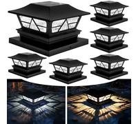 TW SHINE Solar Post Cap Lights 6 Pack, 2 Modes Fence Post Solar Powered Lights Outdoor Waterproof for 4x4 5x5 6x6 Wood Posts Warm White/Cool White for Yard, Garden, Porch, Deck, Patio Decor