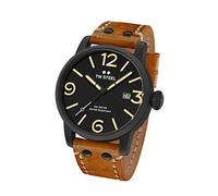 TW Steel Maverick Men Quartz Watch with Black Dial Analogue Display and Brown Leather Strap MS31