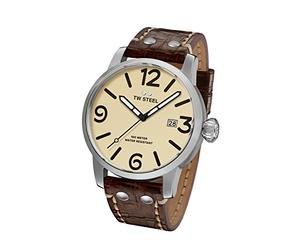TW Steel Maverick Unisex Quartz Watch with Beige Dial Analogue Display and Brown Leather Strap MS21