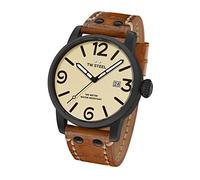 TW Steel Maverick Unisex Quartz Watch with Beige Dial Analogue Display and Brown Leather Strap MS41