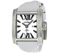 TW Steel Unisex Quartz Watch with Mother Of Pearl Dial Analogue Display and White Leather Strap CE3015W