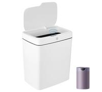 TW1TGOFT 15L Sensor Bathroom Bin - Bathroom Rechargeable Automatic Smart Bin with Lid, Waterproof Slim Electric Garbage Can for Narrow Space, Three-Mode Opening, Includes 30Pcs Trash Bags, White