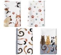 TW1TGOFT 4Pcs Tea Towels - Funny Cute Cat Tea Towels 48 * 70cm Microfibre Absorbent Soft Cleaning Cloth Towels for Anniversary Wedding Decoration Drying Dishes