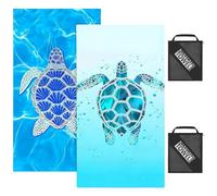 TW1TGOFT Beach Towels Cotton for Adults - 2Pack 180x90cm Absorbent Extra Large Beach Towel & 2 Mesh Bag Lightweight Quick-Dry Beach Towels for Swim Travel Gym (Turtle)