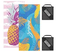 TW1TGOFT Beach Towels Cotton for Adults - 2Pack 200x90cm Absorbent Extra Large Beach Towel & 2 Mesh Bag Lightweight Quick-Dry Beach Towels for Swim Travel Gym (Pineapple & Word)