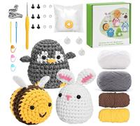 TW1TGOFT Crochet Kit for Adults Beginners - Animals Amigurumi Crochet Starter Kit with Step-by-Step Video Tutorials, New Hobbies Beginners Crochet Kit(Rabbit Bee Penguin)