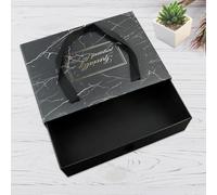 TW1TGOFT Large Gift Box with Handle - Black Gift Boxes for Presents, Luxury Present Box with Cards Envelopes Confetti, Pull Out Presentation Box for Birthday Wedding Christmas, 27x20x8 cm