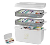 TW1TGOFT Medicine Storage Box - 3 Layer Medicine Box With Portable Handle PP Large Pill Storage Container Multi-Grid Household Medication First Aid Boxes for Home/School/Office (White)