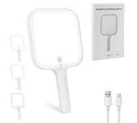 TW1TGOFT Vanity Light Up Mirror - Handheld LED Light Mirror Portable Rechargeable Mini Makeup Mirrors with 3 Color Lighting Touch Screen Dimming for Home Travel Camping (White)