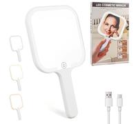 TW1TGOFT Vanity Light Up Mirror - Handheld LED Light Mirror Portable Rechargeable Mini Makeup Mirrors with 3 Color Lighting Touch Screen Dimming 13 x 23 cm for Home Travel Camping (White)