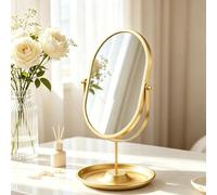TW1TGOFT Vanity Mirror Gold - Dressing Table Mirror with Metal Frame & Storage Tray, Portable Single-Sided Swivel High-Definition Countertop Display for Vanity Dresser Living Room Bedroom Officea