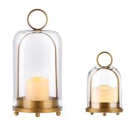 Twakutwaku Versatile Modern Metal Hurricane Lantern with Handmade Sturdy Glass Dome for Pillar Candle & Plants (Brass, 4"x7.5" &6.3"x11.2")
