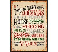 Twas the night before Christmas metal wall sign wall plaque home kitchen merry xmas (Aluminium A4 (200x280mm) Approx)