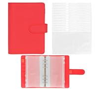 Twavang 15 PCS A6 Binder Pockets with PU Leather Notebook Binder Cover Refillable 6 Round Ring Binder Set for Personal Planner Organizer, Budget Binder, Savings Binder (Red)