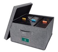 TWAVETREE VHS Storage Box with Lid, Practical VHS Storage Case with Index Labels, 14.4 x 13.4 x 8.2 Inch VHS Holder Storage Containers to Store up to 42 VHS Tapes- Gray