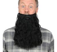 TWAYFEL Long Wavy Curly Big Fake Mustache Beard with Elastic Band for Wizard Costume, Old Man Cosplay, Halloween Party, Black, Default