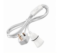 TWDRTDD B22 Bayonet Lamp Holder with Cord Switch,Phenolic BS UK Power Cord with 3 pin Fused Plug and 1.5m Wire (White, with Switch)