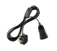 TWDRTDD B22 Bayonet Lamp Holder with Cord Switch,Phenolic BS UK Power Cord with 3 pin Fused Plug and 1.5m Wire (Black, with Switch)