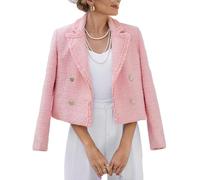 Tweed Blazers for Women Casual Fall 2024 Lapel Elegant Open Front Office Jacket, Pink, M