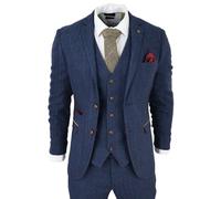 Tweed Check 3-Piece Suit Infinity Leather Blue 42R
