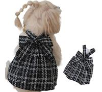 Tweed Dog Bowkont Dress Princess Plaid Cute Pet Clothes Puppy Cat Tutu Skirt Chihuahua Teddy Pomeranian Spring Summer Outfit (Black, Small)