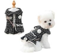 Tweed Dog Princess Dresses Bow Pearl Floral Elegant Outfit with Sling Bag Decor Wedding Party Cocktail Vintage Lace Skirt Clothes Gown for Pet Cats Lolita Costume (Black, Large)
