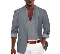 Tweed Jacket for Men, Summer Mens Blazers Smart Casual Loose Fit 1 Button Suit Blazer for Work Dinner Bussiness Leisure Chore Jackets Grey XL
