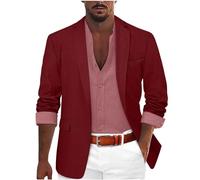 Tweed Jacket for Men, Summer Mens Blazers Smart Casual Loose Fit 1 Button Suit Blazer for Work Dinner Bussiness Leisure Chore Jackets Red M