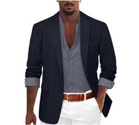 Tweed Jacket for Men, Summer Mens Blazers Smart Casual Loose Fit 1 Button Suit Blazer for Work Dinner Bussiness Leisure Chore Jackets Navy M