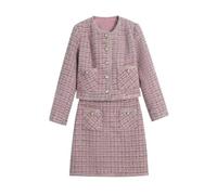 Tweed Women's Two Piece Sets Sweet O-Collar Short Jacket Coat and High Waist Mini Skirt Suits Plaid Matching Sets Picture Color S