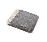 TWEEDMILL HERRINGBONE PURE NEW WOOL SOFA BED THROW RUG - CHARCOAL & SILVER