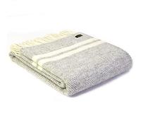 Tweedmill Pure New Wool Fishbone 2 Stripe Knee Rug - Silver Grey/Cream