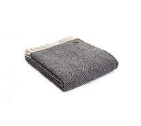 Tweedmill Pure New Wool Herringbone Throw - Charcoal & Silver Grey
