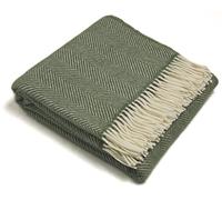 Tweedmill Pure Virgin Wool Blanket Herringbone Pattern Olive Green