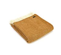 Throw Blanket 100% Pure New Wool British Made Fishbone 150x183cm English Mustard