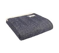 Tweedmill Textiles 100% Pure New Wool Fishbone Throw, Navy, 150x180cm