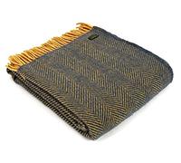 Tweedmill Textiles 100% Pure New Wool Herringbone Throw, Navy/Mustard, 150x180cm