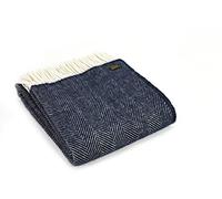 Tweedmill Textiles 100% Pure New Wool Sofa Bed Throw Blanket - Fishbone Navy
