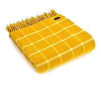 Tweedmill Textiles 100% Pure Wool Blanket Chequered Check Design Throw in Yellow Made in UK - KNEE RUG
