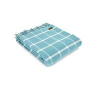 Tweedmill Textiles 100% Pure Wool Blanket Chequered Check Throw Design in Spearmint Blue | Made in UK Warm & Soft Natural Wool Throw