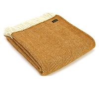 Tweedmill Textiles 100% Pure Wool Blanket Fishbone Design in Mustard Yellow MADE IN UK